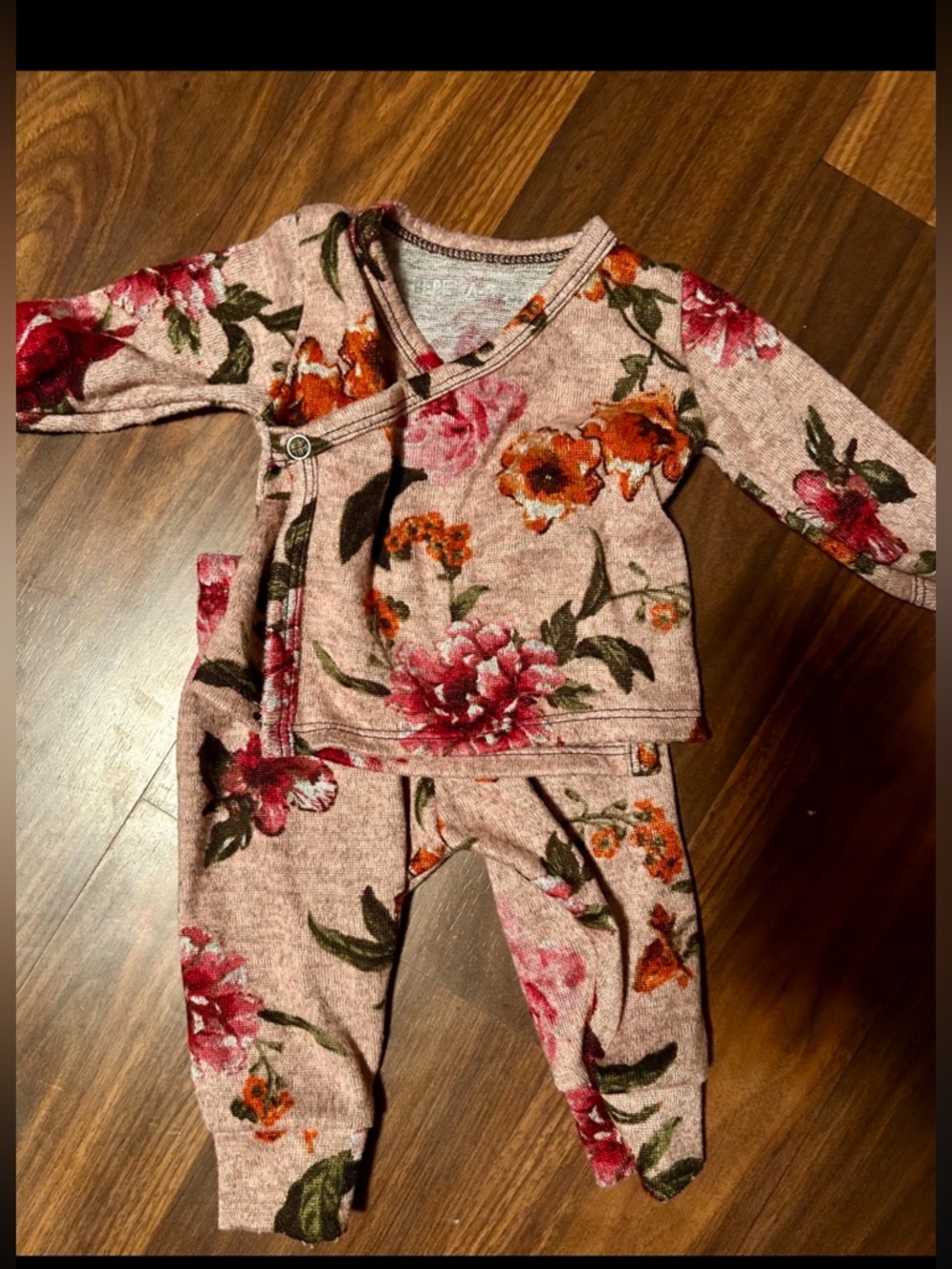 Floral Wrap-Front Baby Set in Dusty Pink